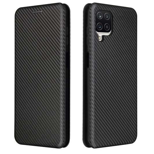 For Samsung Galaxy A12 / M12 / F12 Carbon Fiber Texture Horizontal Flip TPU + PC + PU Leather Case with Card Slot(Black) by buy2fix