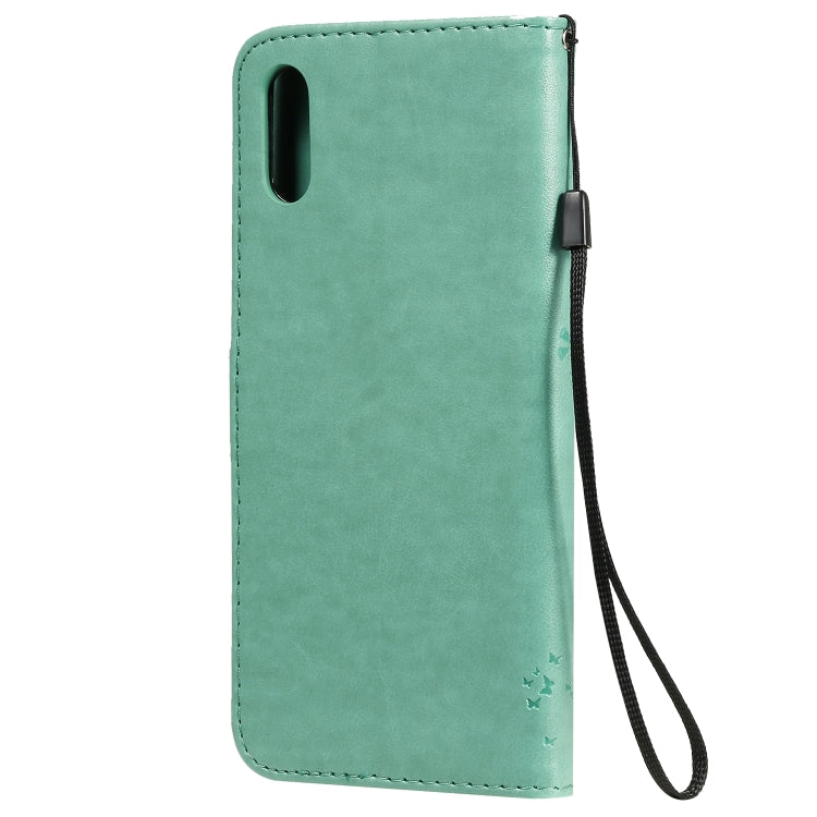 For Xiaomi Redmi 9A Tree & Cat Pattern Pressed Printing Horizontal Flip PU Leather Case with Holder & Card Slots & Wallet & Lanyard(Green) - Xiaomi Cases by buy2fix | Online Shopping UK | buy2fix