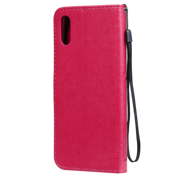 For Xiaomi Redmi 9A Tree & Cat Pattern Pressed Printing Horizontal Flip PU Leather Case with Holder & Card Slots & Wallet & Lanyard(Rose Red) - Xiaomi Cases by buy2fix | Online Shopping UK | buy2fix
