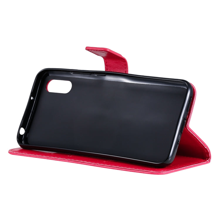 For Xiaomi Redmi 9A Tree & Cat Pattern Pressed Printing Horizontal Flip PU Leather Case with Holder & Card Slots & Wallet & Lanyard(Rose Red) - Xiaomi Cases by buy2fix | Online Shopping UK | buy2fix