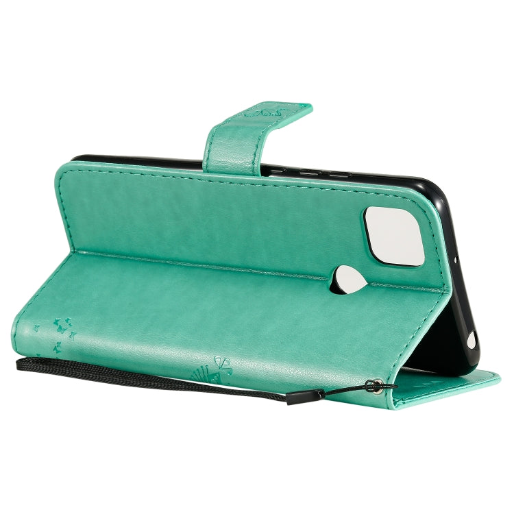 For Xiaomi Redmi 9C Tree & Cat Pattern Pressed Printing Horizontal Flip PU Leather Case with Holder & Card Slots & Wallet & Lanyard(Green) - Xiaomi Cases by buy2fix | Online Shopping UK | buy2fix