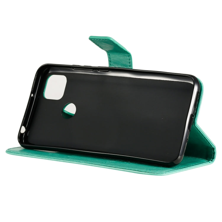 For Xiaomi Redmi 9C Tree & Cat Pattern Pressed Printing Horizontal Flip PU Leather Case with Holder & Card Slots & Wallet & Lanyard(Green) - Xiaomi Cases by buy2fix | Online Shopping UK | buy2fix