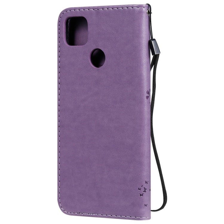 For Xiaomi Redmi 9C Tree & Cat Pattern Pressed Printing Horizontal Flip PU Leather Case with Holder & Card Slots & Wallet & Lanyard(Light Purple) - Xiaomi Cases by buy2fix | Online Shopping UK | buy2fix