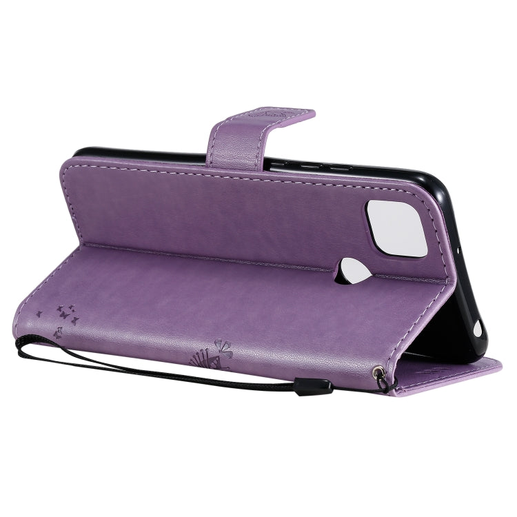 For Xiaomi Redmi 9C Tree & Cat Pattern Pressed Printing Horizontal Flip PU Leather Case with Holder & Card Slots & Wallet & Lanyard(Light Purple) - Xiaomi Cases by buy2fix | Online Shopping UK | buy2fix