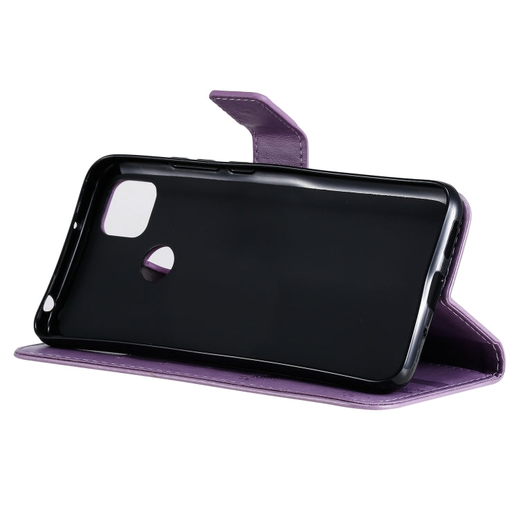 For Xiaomi Redmi 9C Tree & Cat Pattern Pressed Printing Horizontal Flip PU Leather Case with Holder & Card Slots & Wallet & Lanyard(Light Purple) - Xiaomi Cases by buy2fix | Online Shopping UK | buy2fix