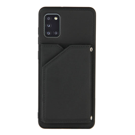 For Samsung Galaxy A31 Skin Feel PU + TPU + PC Back Cover Shockproof Case with Card Slots & Holder & Photo Frame(Black) by buy2fix