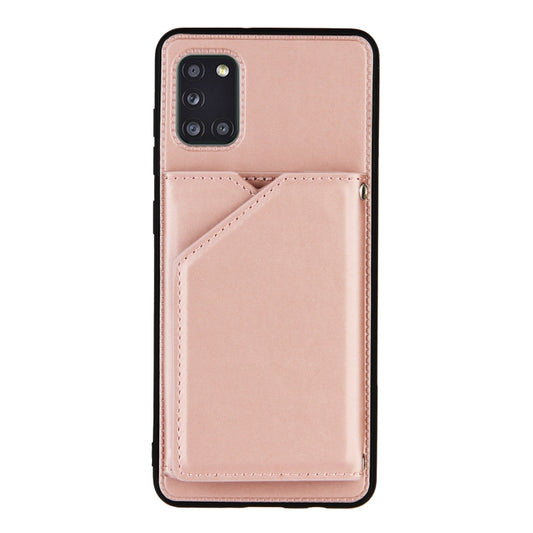 For Samsung Galaxy A31 Skin Feel PU + TPU + PC Back Cover Shockproof Case with Card Slots & Holder & Photo Frame(Rose Gold) by buy2fix