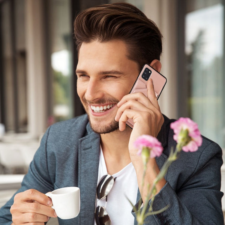 For Samsung Galaxy A31 Skin Feel PU + TPU + PC Back Cover Shockproof Case with Card Slots & Holder & Photo Frame(Rose Gold) - Galaxy Phone Cases by buy2fix | Online Shopping UK | buy2fix