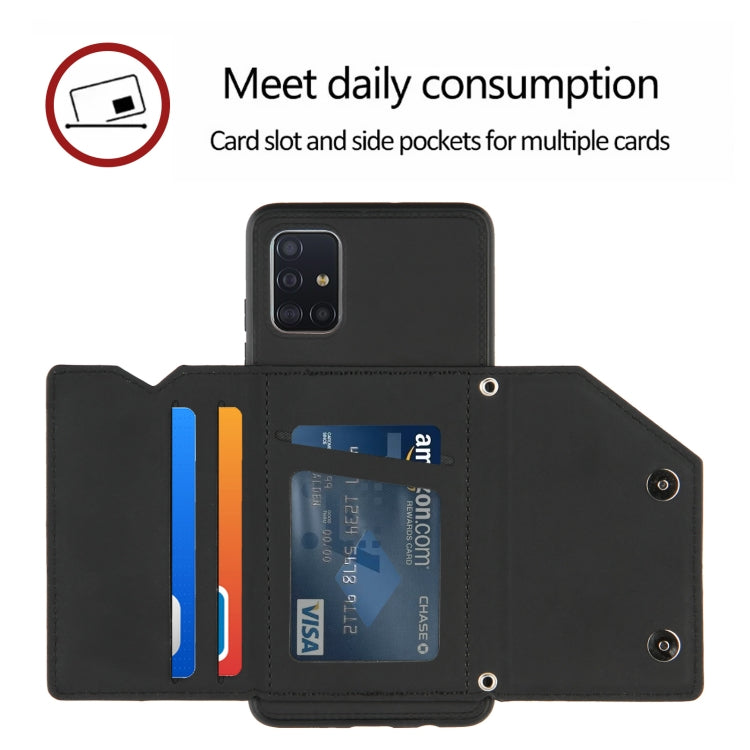 For Samsung Galaxy A51 Skin Feel PU + TPU + PC Back Cover Shockproof Case with Card Slots & Holder & Photo Frame(Black) - Galaxy Phone Cases by buy2fix | Online Shopping UK | buy2fix