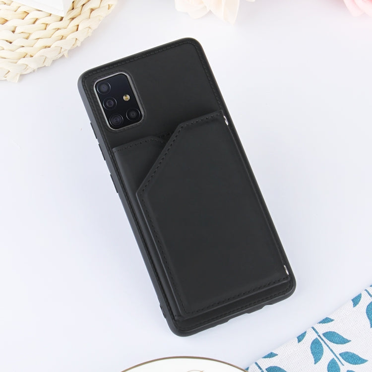 For Samsung Galaxy A51 Skin Feel PU + TPU + PC Back Cover Shockproof Case with Card Slots & Holder & Photo Frame(Black) - Galaxy Phone Cases by buy2fix | Online Shopping UK | buy2fix