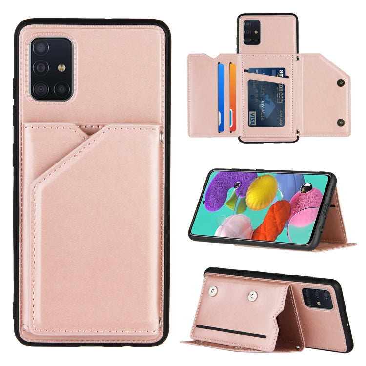 For Samsung Galaxy A51 Skin Feel PU + TPU + PC Back Cover Shockproof Case with Card Slots & Holder & Photo Frame(Rose Gold) - Galaxy Phone Cases by buy2fix | Online Shopping UK | buy2fix