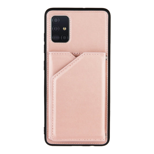 For Samsung Galaxy A51 Skin Feel PU + TPU + PC Back Cover Shockproof Case with Card Slots & Holder & Photo Frame(Rose Gold) by buy2fix
