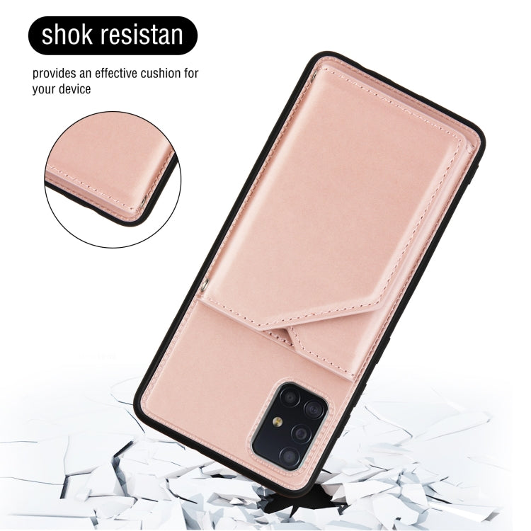 For Samsung Galaxy A51 Skin Feel PU + TPU + PC Back Cover Shockproof Case with Card Slots & Holder & Photo Frame(Rose Gold) - Galaxy Phone Cases by buy2fix | Online Shopping UK | buy2fix