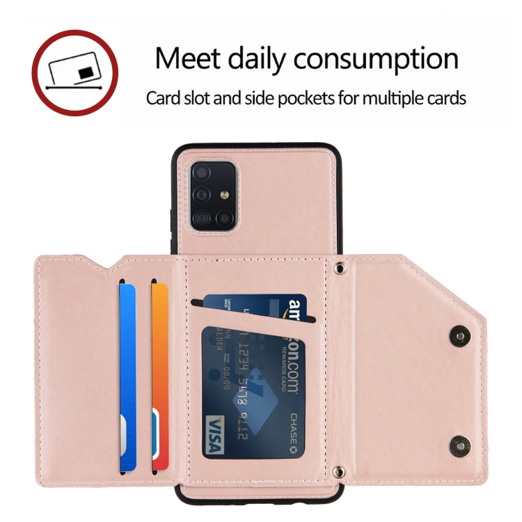 For Samsung Galaxy A51 Skin Feel PU + TPU + PC Back Cover Shockproof Case with Card Slots & Holder & Photo Frame(Rose Gold) - Galaxy Phone Cases by buy2fix | Online Shopping UK | buy2fix