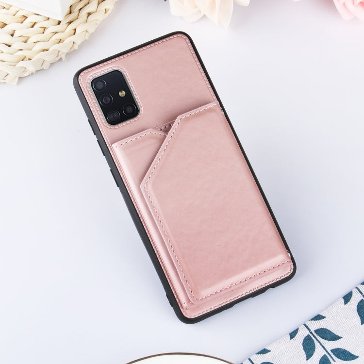 For Samsung Galaxy A51 Skin Feel PU + TPU + PC Back Cover Shockproof Case with Card Slots & Holder & Photo Frame(Rose Gold) - Galaxy Phone Cases by buy2fix | Online Shopping UK | buy2fix