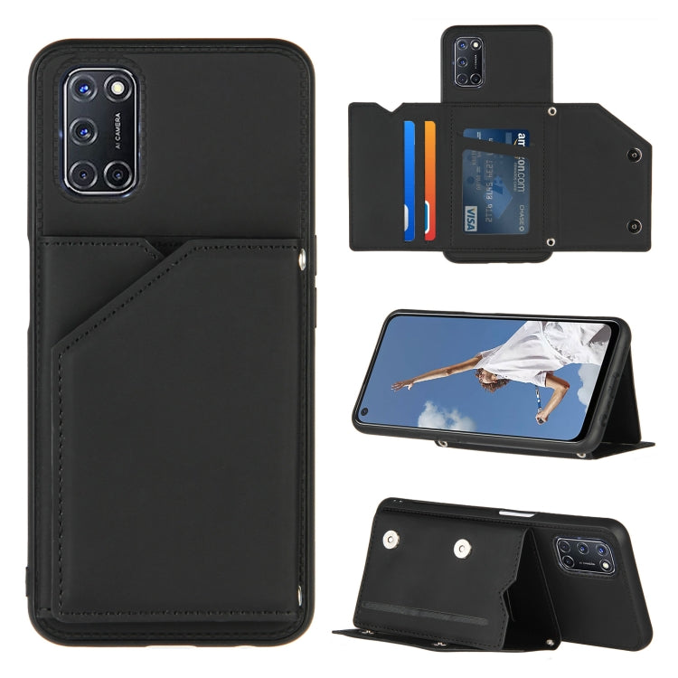 For OPPO A52 & A72 & A92 Skin Feel PU + TPU + PC Back Cover Shockproof Case with Card Slots & Holder & Photo Frame(Black) - OPPO Cases by buy2fix | Online Shopping UK | buy2fix