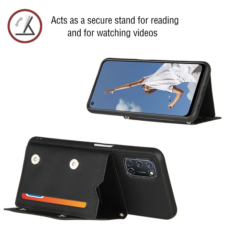 For OPPO A52 & A72 & A92 Skin Feel PU + TPU + PC Back Cover Shockproof Case with Card Slots & Holder & Photo Frame(Black) - OPPO Cases by buy2fix | Online Shopping UK | buy2fix