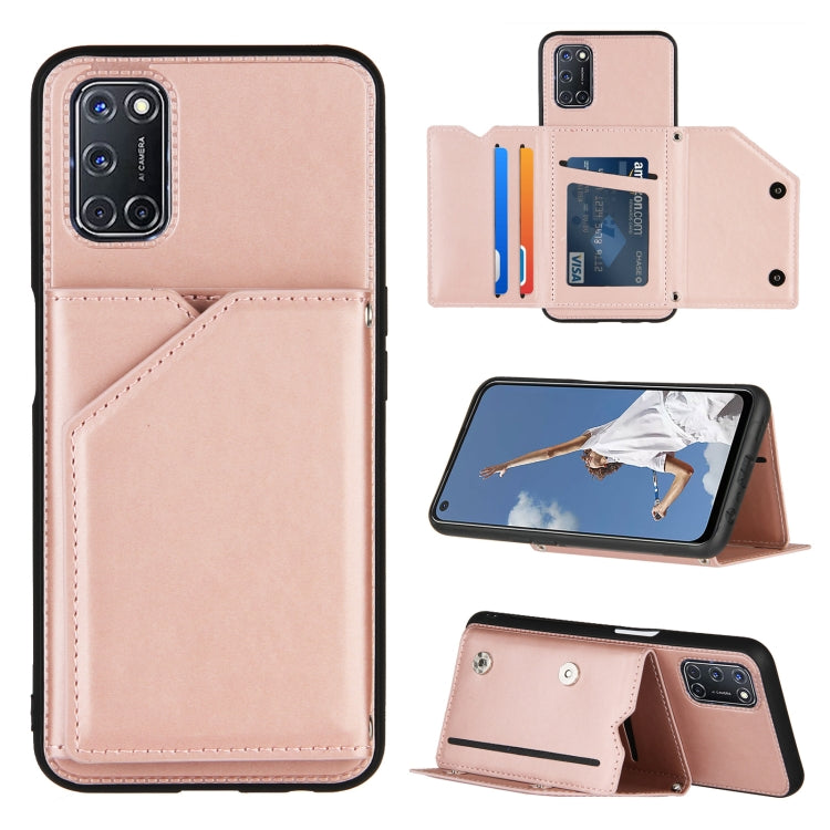 For OPPO A52 & A72 & A92 Skin Feel PU + TPU + PC Back Cover Shockproof Case with Card Slots & Holder & Photo Frame(Rose Gold) - OPPO Cases by buy2fix | Online Shopping UK | buy2fix