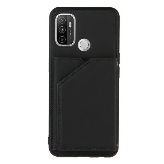 For OPPO A53 Skin Feel PU + TPU + PC Back Cover Shockproof Case with Card Slots & Holder & Photo Frame(Black) by buy2fix