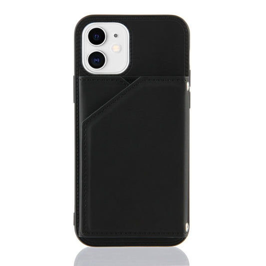 For iPhone 11 Skin Feel PU + TPU + PC Back Cover Shockproof Case with Card Slots & Holder & Photo Frame (Black) by buy2fix