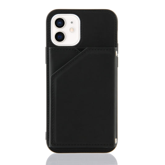 For iPhone 12 / 12 Pro Skin Feel PU + TPU + PC Back Cover Shockproof Case with Card Slots & Holder & Photo Frame(Black) by buy2fix