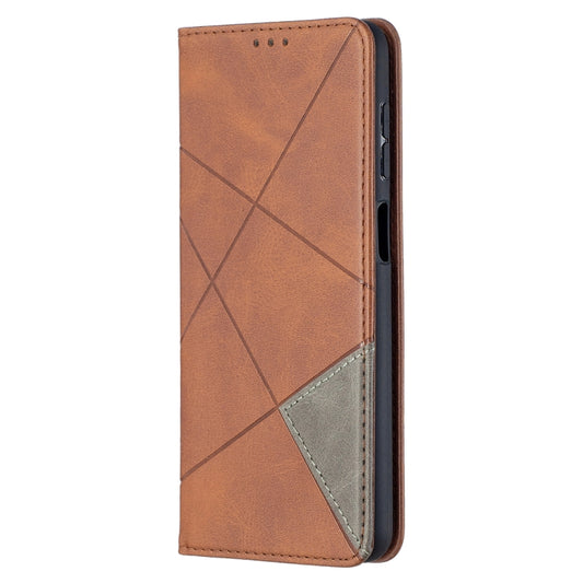 For Samsung Galaxy A12 Prismatic Invisible Magnetic Horizontal Flip Leather Case with Holder & Card Slots & Photo Frame(Brown) by buy2fix