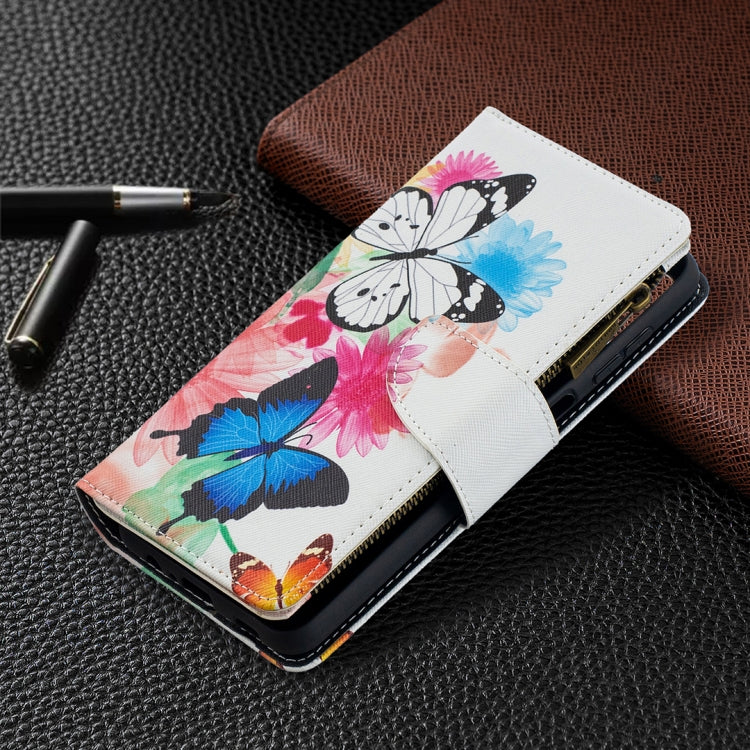 For Samsung Galaxy A12 Colored Drawing Pattern Zipper Horizontal Flip Leather Case with Holder & Card Slots & Wallet(Two Butterflies) by buy2fix