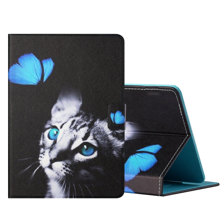 For 10 inch Tablet PC Universal Colored Drawing Horizontal Flip Leather Case with Holder & Card Slots(Butterfly Cat) - 10 - 11 inch by buy2fix | Online Shopping UK | buy2fix