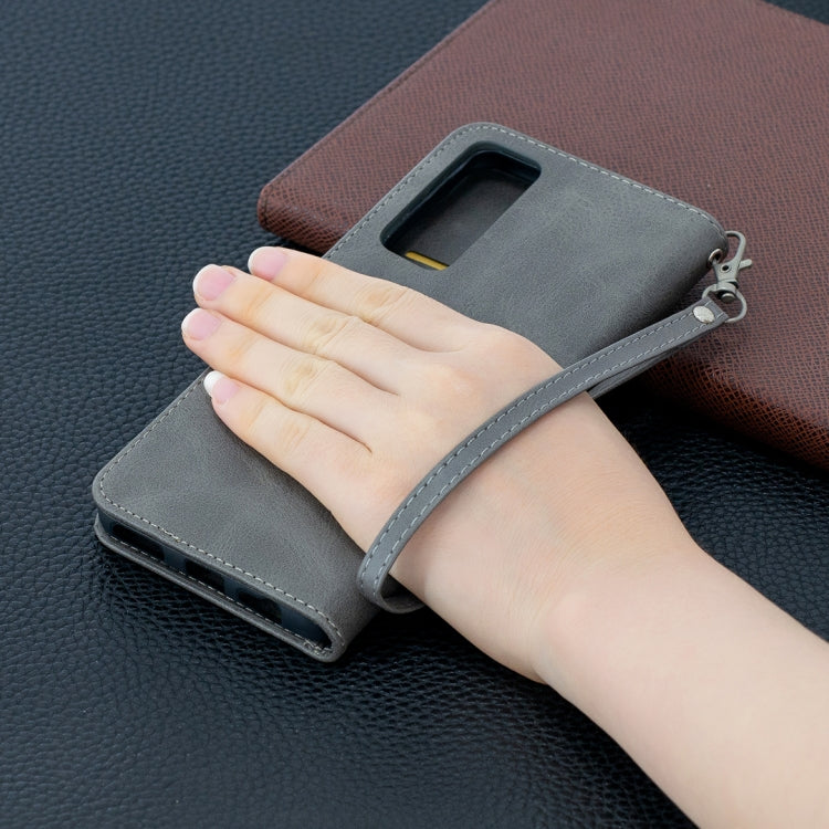 For Huawei P smart 2021 / Y7a Retro Lambskin Texture Pure Color Horizontal Flip PU Leather Case with Holder & Card Slots & Wallet & Lanyard(Grey) by buy2fix