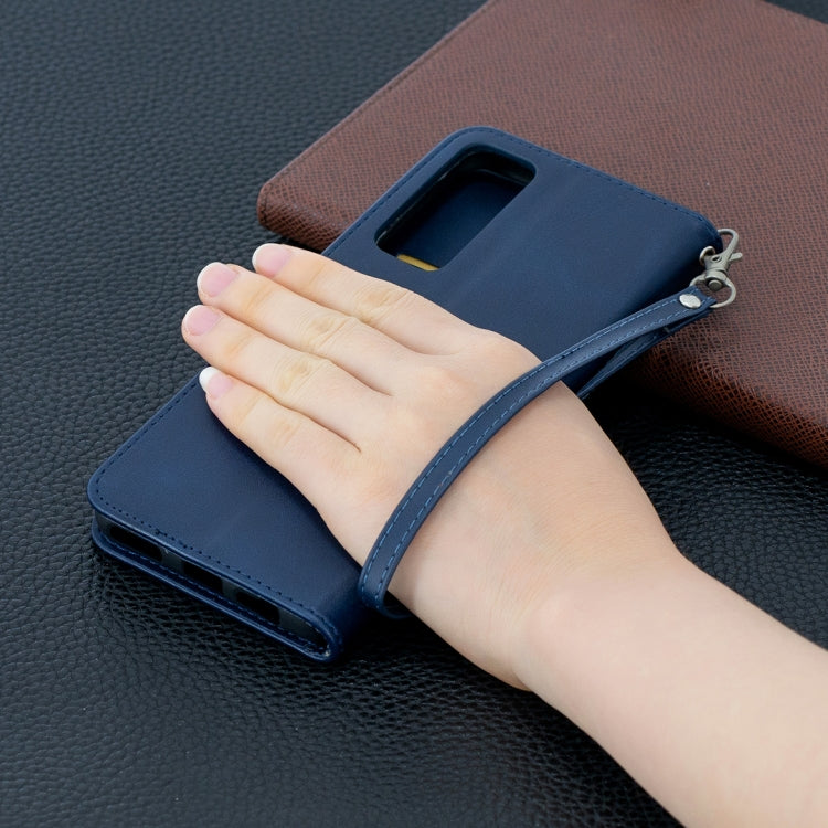 For Huawei P smart 2021 / Y7a Retro Lambskin Texture Pure Color Horizontal Flip PU Leather Case with Holder & Card Slots & Wallet & Lanyard(Blue) by buy2fix