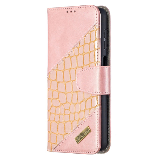 For Samsung Galaxy A12 Matching Color Crocodile Texture Horizontal Flip PU Leather Case with Wallet & Holder & Card Slots(Rose Gold) by buy2fix