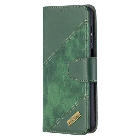 For Samsung Galaxy A12 Matching Color Crocodile Texture Horizontal Flip PU Leather Case with Wallet & Holder & Card Slots(Green) by buy2fix