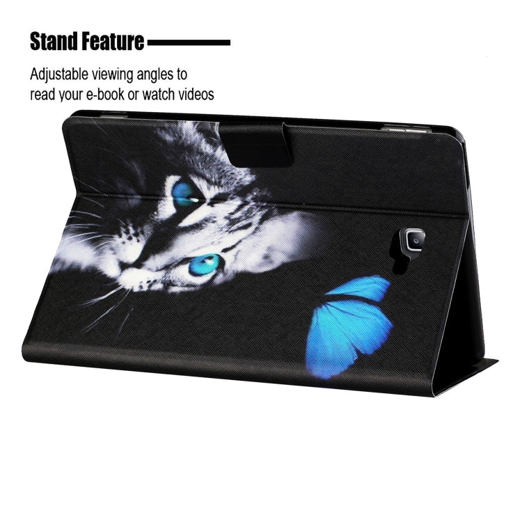 For Samsung Galaxy Tab A 10.1 T580/T585 (2016) Colored Drawing Horizontal Flip Leather Case with Holder & Card Slots & Sleep / Wake-up Function(Butterfly Cat) - Tab A 10.1 by buy2fix | Online Shopping UK | buy2fix