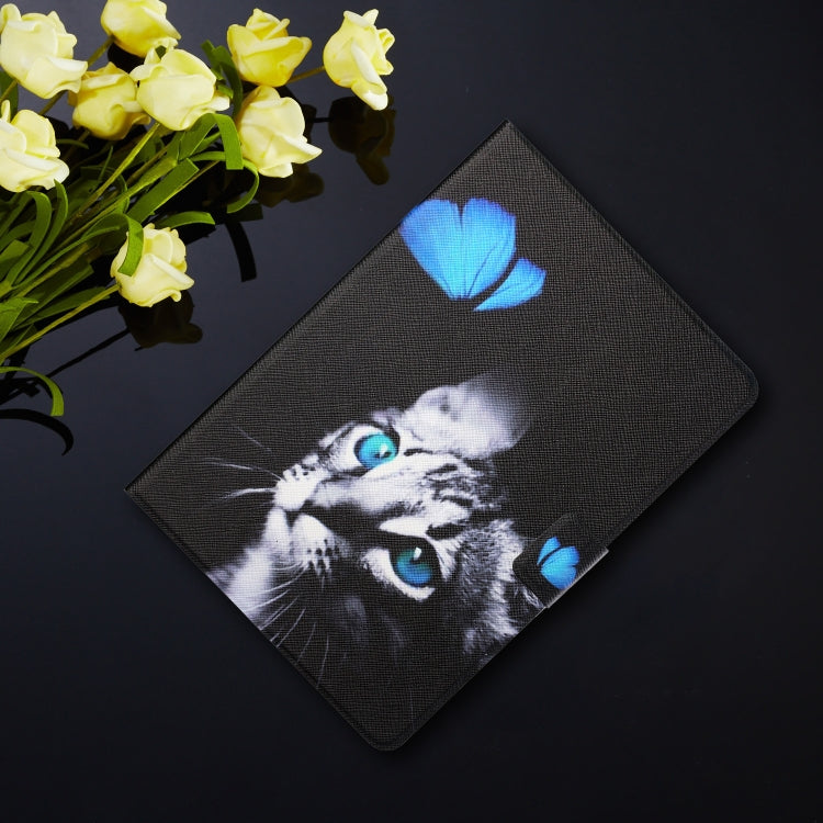 For Samsung Galaxy Tab A 10.1 T580/T585 (2016) Colored Drawing Horizontal Flip Leather Case with Holder & Card Slots & Sleep / Wake-up Function(Butterfly Cat) - Tab A 10.1 by buy2fix | Online Shopping UK | buy2fix