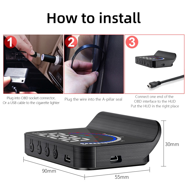 M13 Plus OBD2 + GPS Mode Car Head-up Display HUD Overspeed / Speed / Water Temperature Alarm / Eliminate Fault Codes by buy2fix