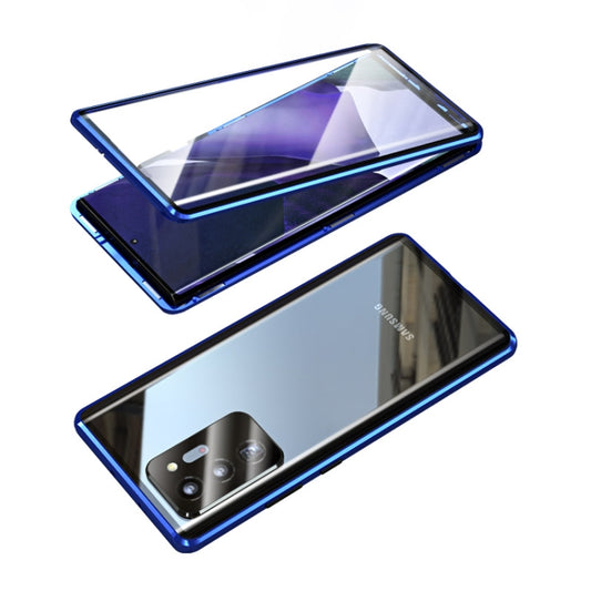 For Samsung Galaxy Note20 Magnetic Metal Frame Double-sided Tempered Glass Case(Blue) by buy2fix