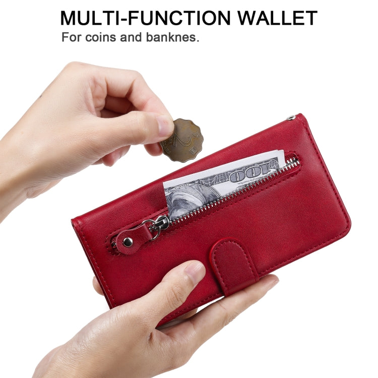 For Xiaomi Poco X3 NFC Fashion Calf Texture Zipper Horizontal Flip Leather Case with Stand & Card Slots & Wallet Function(Red) by buy2fix