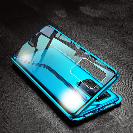 For Huawei P40 Pro Magnetic Metal Frame Double-sided Tempered Glass Case(Dark Blue) by buy2fix