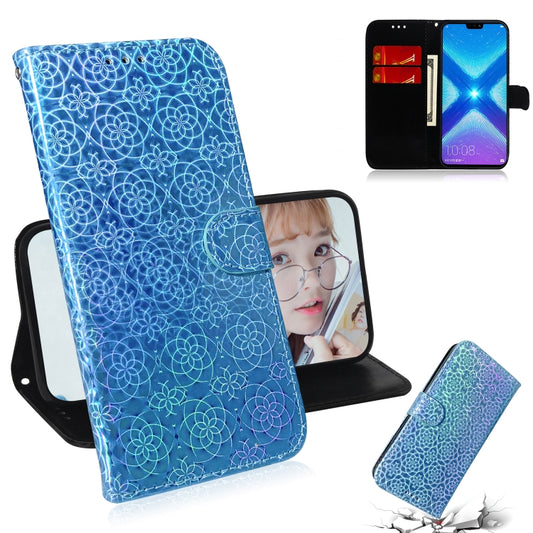For Huawei Honor 8X Solid Color Colorful Magnetic Buckle Horizontal Flip PU Leather Case with Holder & Card Slots & Wallet & Lanyard(Blue) - Honor Cases by buy2fix | Online Shopping UK | buy2fix