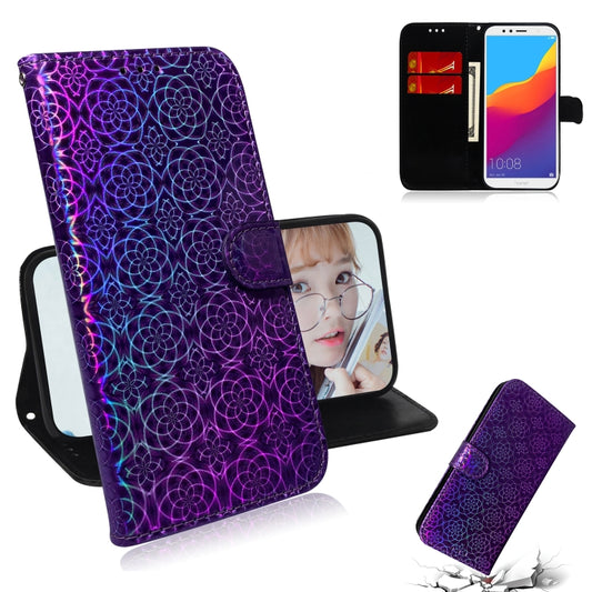 For Huawei Y6 2018 / Honor 7A Solid Color Colorful Magnetic Buckle Horizontal Flip PU Leather Case with Holder & Card Slots & Wallet & Lanyard(Purple) - Honor Cases by buy2fix | Online Shopping UK | buy2fix