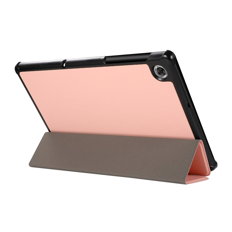 3-folding Skin Texture Horizontal Flip TPU + PU Leather Case with Holder For Lenovo M10 Plus(Pink) - Lenovo by buy2fix | Online Shopping UK | buy2fix