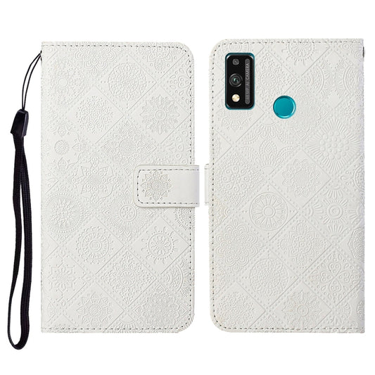 For Huawei Honor 9X Lite Ethnic Style Embossed Pattern Horizontal Flip Leather Case with Holder & Card Slots & Wallet & Lanyard(White) - Honor Cases by buy2fix | Online Shopping UK | buy2fix