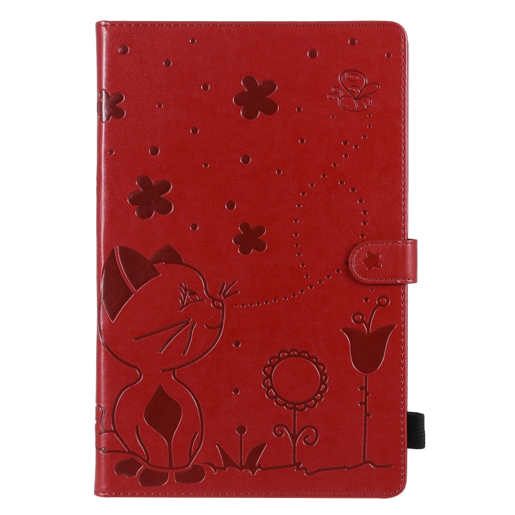 For Samsung Galaxy S6 Lite P610 Cat Bee Embossing Pattern Shockproof Table PC Protective Horizontal Flip Leather Case with Holder & Card Slots & Wallet & Pen Slot & Wake-up / Sleep Function(Red) - Tab S6 Lite P610 / P615 by buy2fix | Online Shopping UK | buy2fix