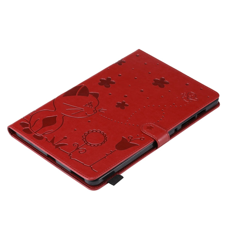 For Samsung Galaxy S6 Lite P610 Cat Bee Embossing Pattern Shockproof Table PC Protective Horizontal Flip Leather Case with Holder & Card Slots & Wallet & Pen Slot & Wake-up / Sleep Function(Red) - Tab S6 Lite P610 / P615 by buy2fix | Online Shopping UK | buy2fix