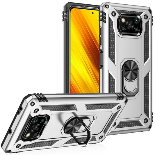 For Xiaomi Poco X3 NFC Shockproof TPU + PC Protective Case with 360 Degree Rotating Holder(Silver) by buy2fix