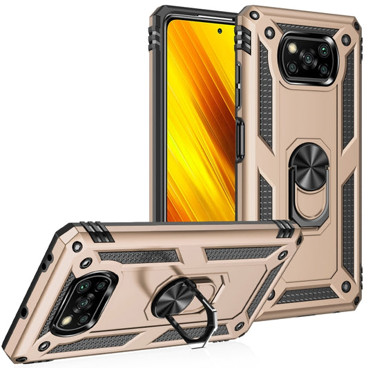 For Xiaomi Poco X3 NFC Shockproof TPU + PC Protective Case with 360 Degree Rotating Holder(Gold) by buy2fix