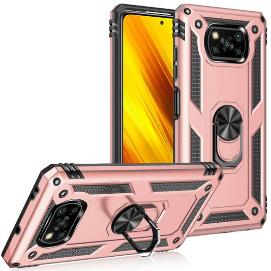 For Xiaomi Poco X3 NFC Shockproof TPU + PC Protective Case with 360 Degree Rotating Holder(Rose Gold) by buy2fix