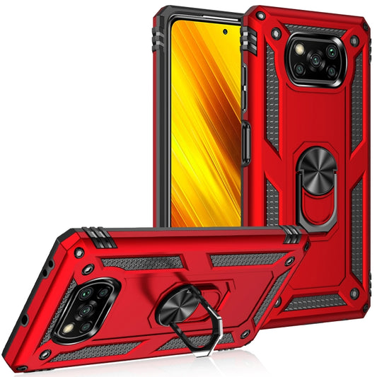 For Xiaomi Poco X3 NFC Shockproof TPU + PC Protective Case with 360 Degree Rotating Holder(Red) by buy2fix