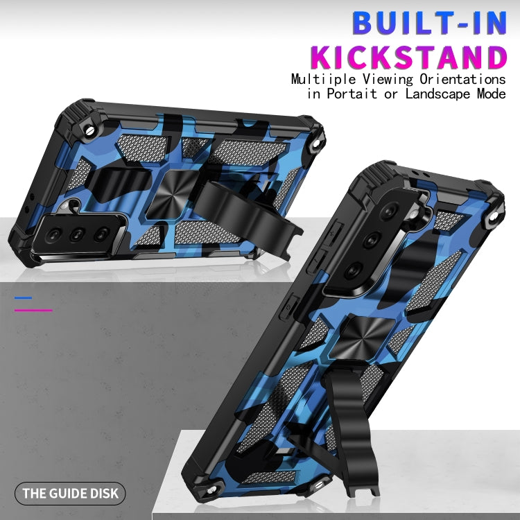 For Samsung Galaxy S21 5G Camouflage Armor Shockproof TPU + PC Magnetic Protective Case with Holder(Dark Blue) - Galaxy S21 5G Cases by buy2fix | Online Shopping UK | buy2fix