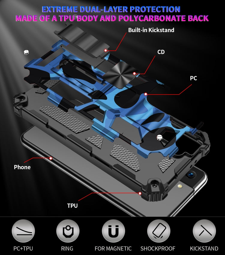 For Samsung Galaxy S21 5G Camouflage Armor Shockproof TPU + PC Magnetic Protective Case with Holder(Dark Blue) - Galaxy S21 5G Cases by buy2fix | Online Shopping UK | buy2fix
